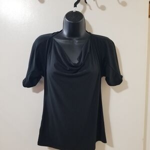 GUESS Draped Front/Back Opening, Cold Shoulder Black Blouse Small